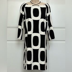 dressbarn Retro Mod Print Long Sleeve Dress